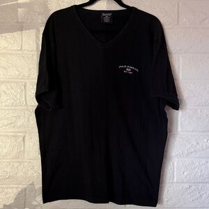 VTG Y2K Polo Jeans Co Mens V Neck Ribbed Tee Shirt Sz XL Black Short Sleeve Logo